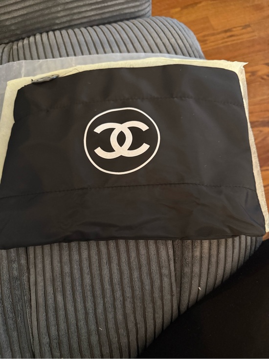 CHANEL Handbags - Chanel Black Cosmetic Pouch with White CC Logo GWP approx11x8